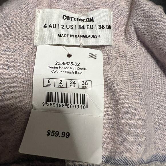 Cotton On Dress Womens 2 XS Denim Halter Mini Dress Jean Blush Pink Blue - Picture 4 of 8